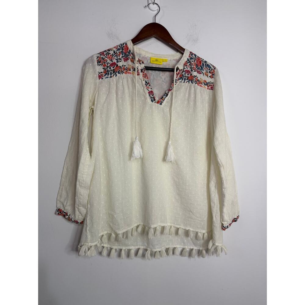 Roberta Roller Rabbit Off White Boho Tunic Top Blouse Size Small V Neck